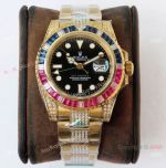 (ROF) AAA Swiss Rolex GMT-Master II Yellow Gold Rainbow Bezel - Custom Luxury Watch